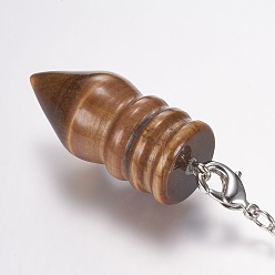 Тигровый глаз Природные маятники с заостренным кончиком тигрового глаза, с латунной поперечных цепей, пуля, платина, 36x14 мм, отверстие : 2 мм, около: 8 дюйм (21.2 см)