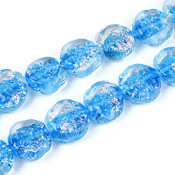 Озёрно--синий Бусы лэмпворк ручной работы, плоско-круглые с розой , с блеском порошок, Плут синий, 15.5~17.5x7~8.5 мм, отверстие : 1.4~1.5 мм, около 30 шт / нитка, 18.50 дюйм (47 см)