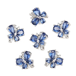 Bleu Royal Barres d'espacement en laiton micro-pavé de zircone cubique Shegrace Butterfly, sans cadmium et sans plomb et sans nickel, plaqué longue durée, platine, bleu royal, 12x12.5x7mm, Trou: 1.6mm