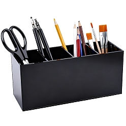Black 4-Compartment Acrylic Pen Holder, Rectangle, Black, 80x225x100mm