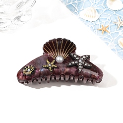 Кокосово-Коричневый Акриловые заколки для волос с узором ракушек и морских звезд, аксессуары для волос для женщин и девочек, кокосового коричневый, 50x105 мм