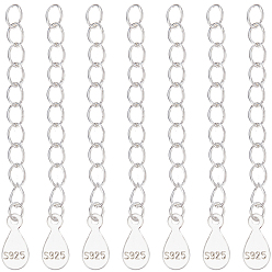 Серебро 10 шт 925 удлинитель цепи из стерлингового серебра, концевые цепи с каплевидными выступами, с печатью s925, серебряные, 35~40x2 мм, отверстие : 1.5 мм