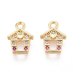 Настоящее золото 18K Латунные микро проложить кубического циркония прелести, дом, долговечный, без никеля , реальный 18 k позолоченный, 10x8x2 мм, отверстие : 1.4 мм