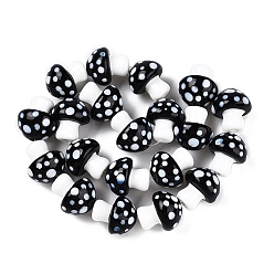 Черный Бусы лэмпворк ручной работы, гриб, чёрные, 22~23x19.5~20.5x19.5 мм, отверстие : 0.6~1 мм, около 20 шт / нитка, 17.32'' (44 см)