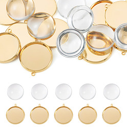 Flat Round DIY Pendants Making Kits, including Real 18K Gold Plated Brass Pendant Cabochon Settings and Transparent Glass Cabochons, Flat Round, Tray: 16mm, 20x18x2mm, Hole: 1.4mm