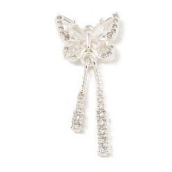 Посеребрённый Латунные микропаве прозрачные подвески с фианитом, без кадмия, без никеля и без свинца, бабочка, 925 серебро покрытием, 33x15x3 мм, отверстие : 1.6 мм