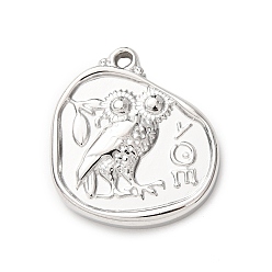 Нержавеющая Сталь Цвет 304 подвески из нержавеющей стали, самородки с рисунком совы, цвет нержавеющей стали, 21x19x3.5 мм, отверстие : 1.4 мм