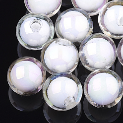 Прозрачный Прозрачные акриловые бусины, уф покрытие и радуга, бусина в бусине, половина пробурено бисера, круглые, прозрачные, 15.5x15 мм, половину отверстия: 3.5 мм