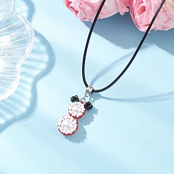 Красный Ожерелья из вощеного хлопкового шнура с подвеской в виде медведя из круглого стеклянного бисера и стеклянного жемчуга для женщин и мужчин, красные, 17.68 дюйм (44.9 см)