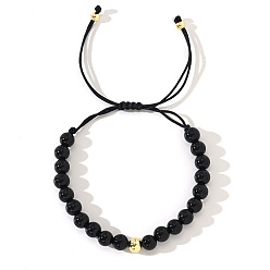 Обсидиан Натуральные обсидиановые круглые бусины плетеные браслеты из бусин, регулируемые мужские браслеты из нейлонового шнура, внутренний диаметр: 11 дюйм (28 см)