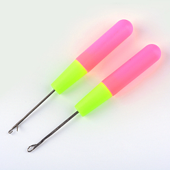 Deep Pink Platinum Tone Plastic Handle Steel Crochet Hooks Needles, Deep Pink, 157x18mm, pin: 1mm