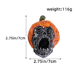 Оранжевый Хэллоуин украшения, Фигурки черепа тыквы из смолы для украшения домашнего рабочего стола, оранжевые, 70x70 мм