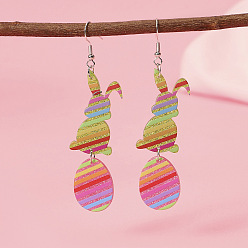 Разноцветный Пасхальные акриловые серьги-подвески, кролик с яйцом, платина, красочный, 84x18 мм