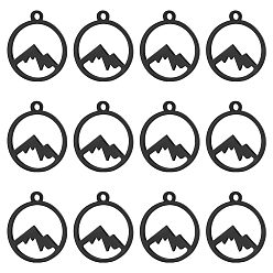 Electrophoresis Black 201 прелести нержавеющей стали, плоский круглый с горами, электрофорез черный, 14x12x1 мм, отверстие : 1.2 мм, 12 шт / коробка