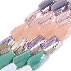 Mixed Color Electroplate Mixed Styles Glass Beads Strands, Twist, Faceted, Mixed Color, 13.5~14x8~8.5x5~6.5mm, Hole: 1~1.4mm, about 28~30pcs/strand, 15.55~16.54 inch(39.5~42cm)