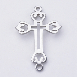 Stainless Steel Color Tarnish Resistant 201 Stainless Steel Links connectors, Cross, Stainless Steel Color, 29.5x19.5x1mm, Hole: 2mm
