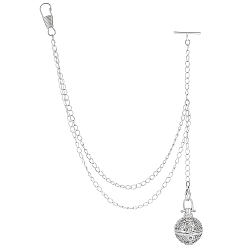 Platine Pendentifs en laiton avec cage à perles vide, avec des chaînes torsadées en laiton et des fermoirs à clé en alliage, y compris les sacs en velours, tissu en daim tissu de polissage argent, ronde, platine, 297mm