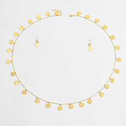 Настоящее золото 18K Комплекты ожерелий и серег с винтажными латунными монетами для женщин, реальный 18 k позолоченный, ожерелья: 39.37 дюйм (100 см)