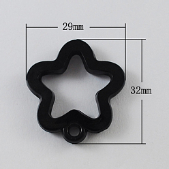 Black Acrylic Pendants, Flower, Black, 32x29x5mm, Hole: 3mm, about 340pcs/500g