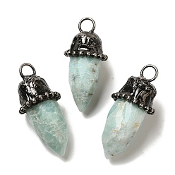 Flower Amazonite Натуральные амазонитовые остроконечные подвески, граненые подвески в форме пули с фурнитурой из латуни цвета старинного серебра, 37~42x18 мм, отверстие : 5 мм