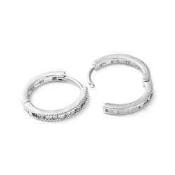 Real Platinum Plated Brass Micro Pave Cubic Zirconia Hoop Earrings, Ring, Real Platinum Plated, 12.5x2mm