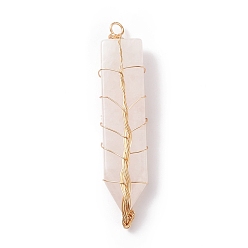 Rose Quartz Natural Rose Quartz Big Pendants, with Light Gold Tone Copper Wire Wrapped, Sword, 61~63x13.5~15x7.5~8mm, Hole: 3.5mm