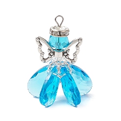 Темно-Голубой Стеклянные подвески, ангельское очарование, с бусинами из сплава и 304 петлями из нержавеющей стали, граненые, глубокое синее небо, 32x28x26 мм, отверстие : 3.5x3 мм