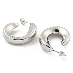 Platinum Rack Plating Brass Stud Earrings, Long-Lasting Plated, Lead Free & Cadmium Free, C-shape, Platinum, 30.5x8mm