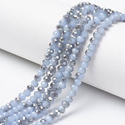 лаванда Стеклянные бусины с гальваническим покрытием , имитация нефрита, наполовину покрытый, граненые, рондель, лаванда, 8x6 мм, отверстие : 1 мм, около 65~68 шт / нитка, 15.7~16.1 дюйм (40~41 см)