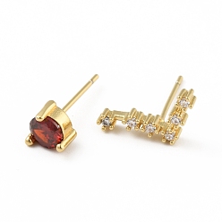 Рыбы Асимметричные серьги созвездия из кубического циркония, серьги из настоящего латуни с позолотой 18 к золоту, без кадмия и без свинца, Рыбы, 8x14 мм, 6x6 мм, штифты : 0.7 мм