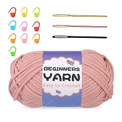 Светло-Коралловый Набор инструментов для вязания своими руками, с хлопковой пряжей для наполнения сердцевины, маркером петель и иглой, для пледов подушки поделки из пряжи крючком, свет коралловый, 157x92x92 мм