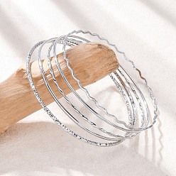 Нержавеющая Сталь Цвет 5шт 304 набор браслетов из нержавеющей стали для женщин, цвет нержавеющей стали, 1~2.2 мм, внутренний диаметр: 2-1/2 дюйм (6.45~6.5 см)