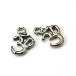 Черный Цвет Металла Сплавочные подвески тибетского стиля, без свинца, без кадмии и без никеля, символ аум / ом, металлический черный , длиной около 16 мм , шириной 11 мм , толщиной 2 мм , отверстие : 2 мм