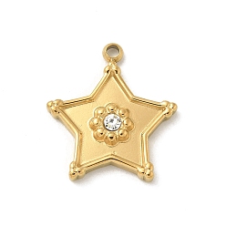 Звезда 304 из нержавеющей стали горный хрусталь подвески, золотые, звезда, 16.5x15x2.5 мм, отверстие : 1.4 мм