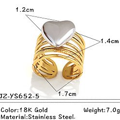 Сердце 304 открытые кольца манжеты из нержавеющей стали, золотые и нержавеющая сталь цвет, сердце, 17 мм