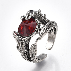 Античное Серебро Сплав манжеты кольца пальцев, со стеклом, широкая полоса кольца, античное серебро, размер США 8 1/2 (18.5 мм)