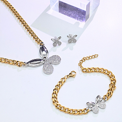 Платиновый & Золотой Женские браслеты, серьги-гвоздики и подвески из нержавеющей стали и латуни с микропаве из кубического циркония, бабочка, платиной и золотом, ожерелья: около 17.13 дюйма (43.5 см)