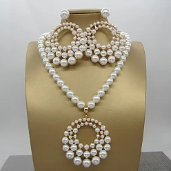 Морская Ракушка Комплекты из пластиковых бусин-гвоздиков и ожерелий с имитацией жемчуга для женщин, сплав ювелирных изделий, цвет морской раковины, 460 мм