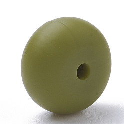 Dark Olive Green Food Grade Eco-Friendly Silicone Beads, Chewing Beads For Teethers, DIY Nursing Necklaces Making, Rondelle, Dark Olive Green, 14x8mm, Hole: 3mm