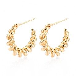 Настоящее золото 18K Серьги-гвоздики из латуни в форме завитка в форме буквы С, без никеля , реальный 18 k позолоченный, 20~21x20x5 мм