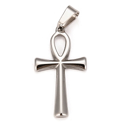 Нержавеющая Сталь Цвет Устойчивые к потускнению 304 подвески из нержавеющей стали, для изготовления ювелирных изделий, Анк крест, цвет нержавеющей стали, 30x16x2 мм, отверстие : 4.5x7 мм