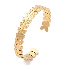Лист 304 женские браслеты-манжеты из нержавеющей стали, реальный 18 k позолоченный, полый, лист, регулируемый, 3/8 дюйм (1.05 см)