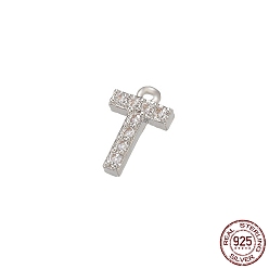 Letter T Настоящая платина, родиевое покрытие, серебро 925 пробы, микро-паве, прозрачные подвески с фианитами, Начальная буква, Письмо T, 925 мм, отверстие : 9x6x1.5 мм
