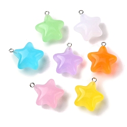 Mixed Color Luminous Transparent Acrylic Pendants, with Iron Loops, Glow in the Dark, Star, Mixed Color, 26x23x13.5mm, Hole: 2mm
