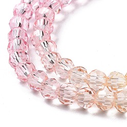 Pink Transparent Glass Beads Strands, Segmented Multi-color Beads, Faceted(32 Facets), Round, Pink, 4~4.5mm, Hole: 1mm, about 90~95pcs/strand, 13.98''(35.5cm)