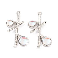 Clear Resin Pendants, Tree Charms with Rack Plating Platinum Plated Alloy Findings, Long-Lasting Plated, Lead Free & Cadmium Free, Clear, 37x23x6.5mm, Hole: 2mm