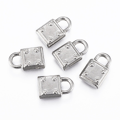 Stainless Steel Color Tarnish Resistant 304 Stainless Steel Pendants, Padlock, Stainless Steel Color, 12x7.5x3mm, Hole: 3.5x3mm