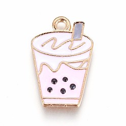 Lavendel erröten Zink Legierung Anhänger & Charms, mit Emaille, Perlmilchtee, Licht Gold, Lavendel erröten, 22x14.5x1.5 mm, Bohrung: 1.5 mm