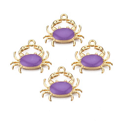 Medium Purple Eco-Friendly Zinc Alloy Pendants, with Enamel, Cadmium Free & Nickel Free & Lead Free, Crab Shape, Light Gold, Medium Purple, 18x20x3mm, Hole: 1.6mm