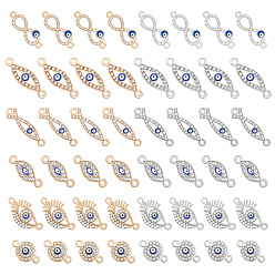 Mixed Color 48Pcs 12 Style Alloy Links Connectors, with Crystal Rhinestone and Blue Enamel, Evil Eye, Mixed Color, 4pcs/style, 48pcs/box